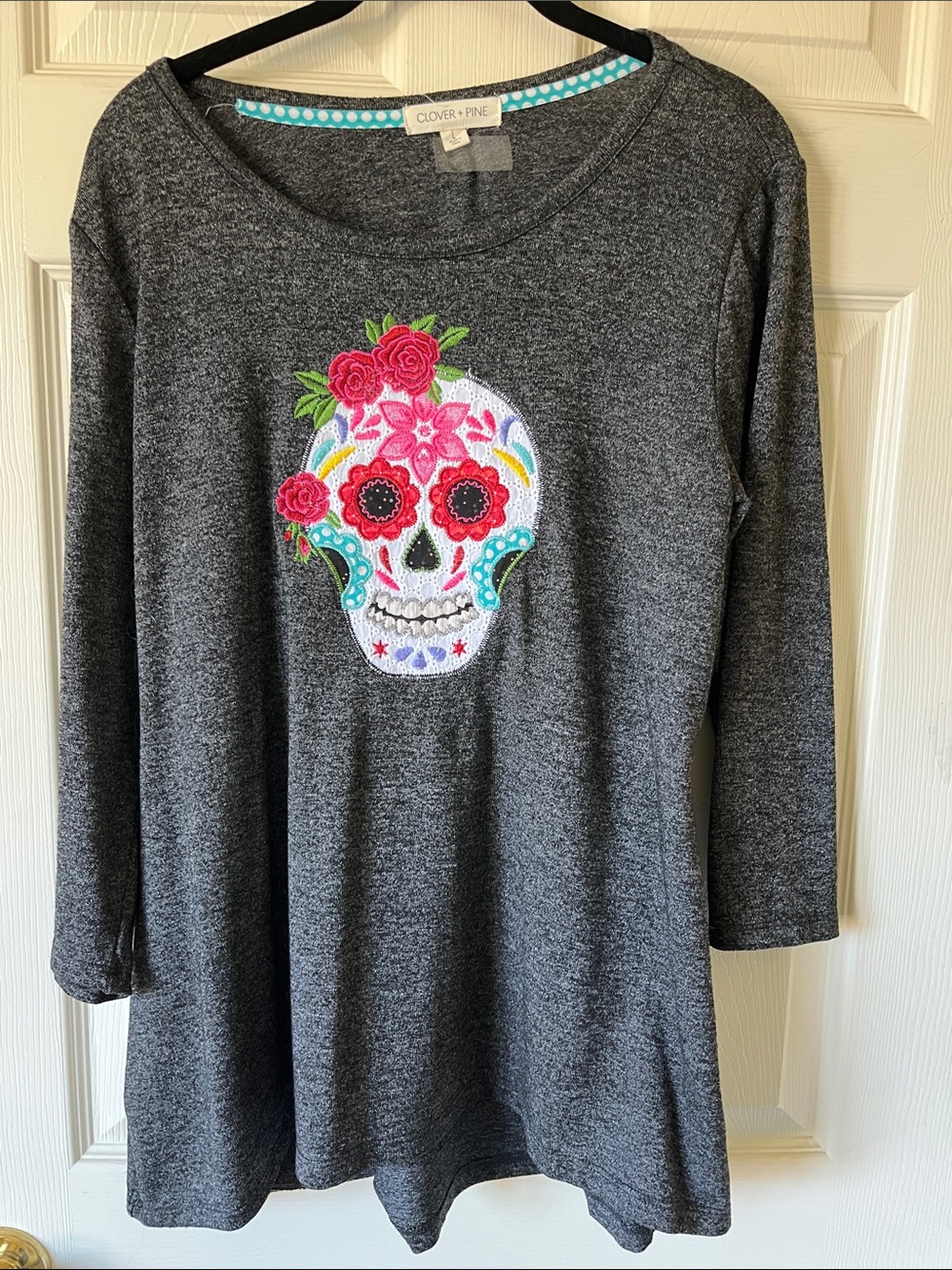 Clover & Pine Charcoal Skull Embroidered Tunic